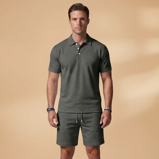 Men’s Summer Polo & Shorts Set with Button Placket