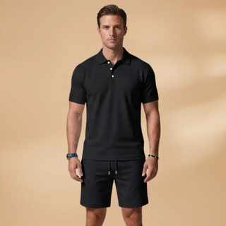 Men’s Summer Polo & Shorts Set with Button Placket