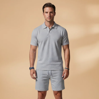Men’s Summer Polo & Shorts Set with Button Placket