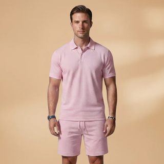 Men’s Summer Polo & Shorts Set with Button Placket