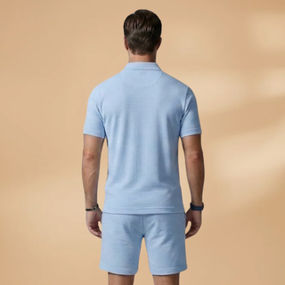 Men’s Summer Polo & Shorts Set with Button Placket