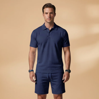 Men’s Summer Polo & Shorts Set with Button Placket