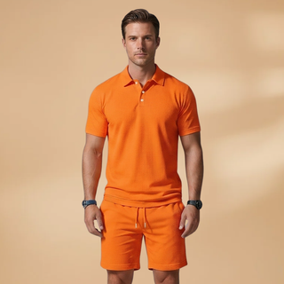Men’s Summer Polo & Shorts Set with Button Placket