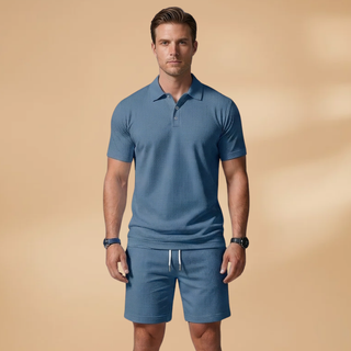 Men’s Summer Polo & Shorts Set with Button Placket