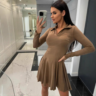 Stylish Polo Collar Dress with Feminine A-Line Silhouette
