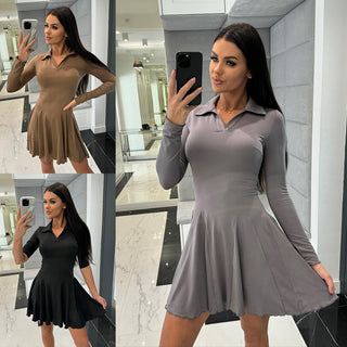 Stylish Polo Collar Dress with Feminine A-Line Silhouette