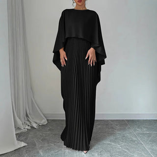 Flowing Pleated Batwing Sleeve Maxi Dress