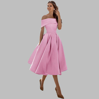 Off the Shoulder Satin Vintage Prom Dress