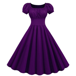 Chic Women's Dress with Puff Sleeves and Cinched Waist