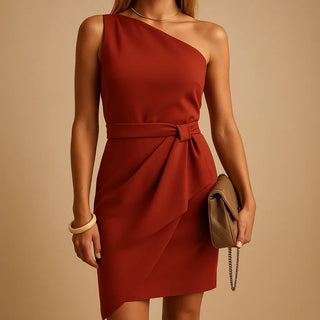 One-Shoulder Draped Waist Elegance for Evening Wear