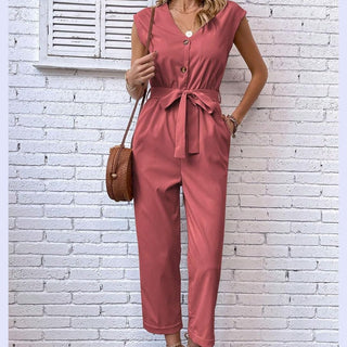 V-Neck Short Sleeve Jumpsuit for Women