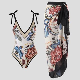 Vintage One-Piece Swimsuit with Ruffles