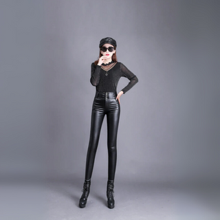Women’s Stylish High‑Waist PU Leather Pants