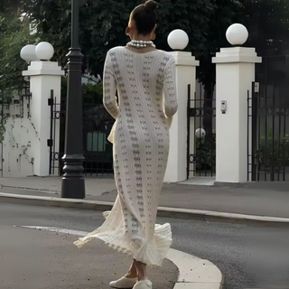 Women’s Knitted Hollow Flare Sleeve Long Cardigan