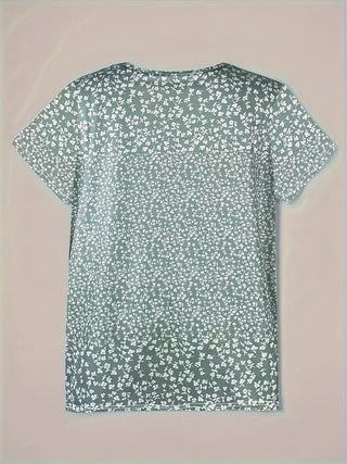 Casual Summer Top with V-Neck, Button Closure, and Short Sleeves