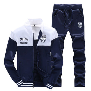 Sporty Baseball Men's Tracksuit in White and Blue