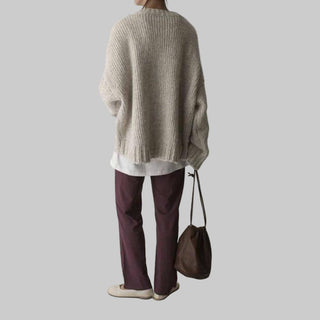 Oversized Ivory Pocket-Front Sweater – Relaxed Everyday Layer