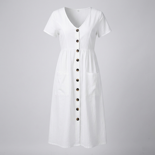 Button Midi Dress with Functional Pocket Detail