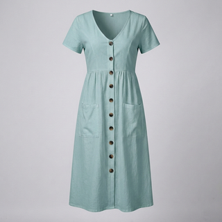 Button Midi Dress with Functional Pocket Detail