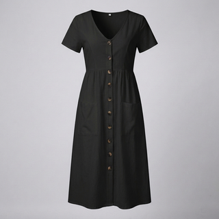 Button Midi Dress with Functional Pocket Detail
