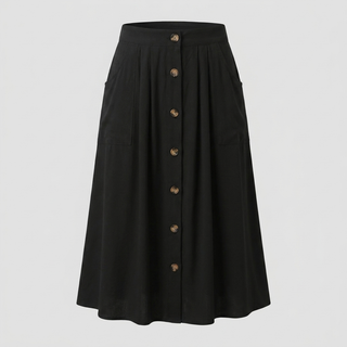 Button Front Midi Skirt with Pockets