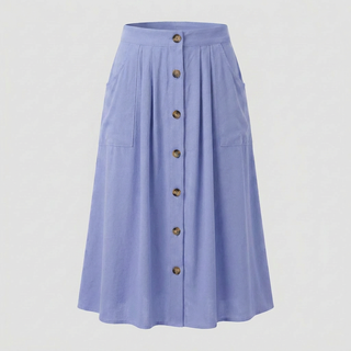 Button Front Midi Skirt with Pockets