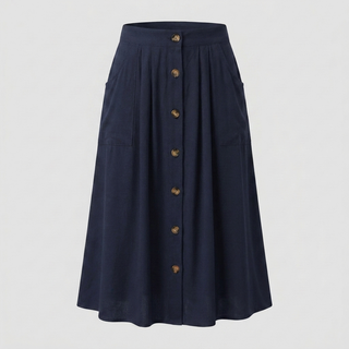 Button Front Midi Skirt with Pockets