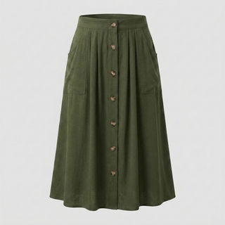 Button Front Midi Skirt with Pockets