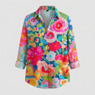 Colorful Floral Button‑Front Blouse for Women