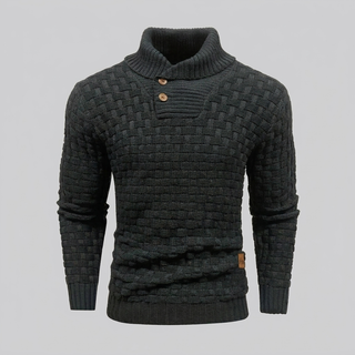 Men’s High‑Neck Button‑Front Thick Knit Sweater