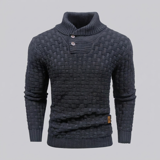 Men’s High‑Neck Button‑Front Thick Knit Sweater