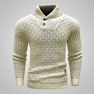 Men’s High‑Neck Button‑Front Thick Knit Sweater