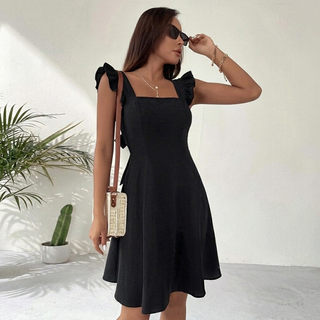 Women’s Summer Mini Dress with Open Back and Flirty Ruffles