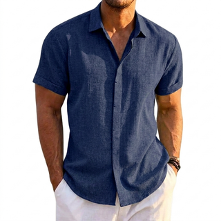 Men's Solid Colour Loose Fit Linen Blend Short Sleeve T-Shirt