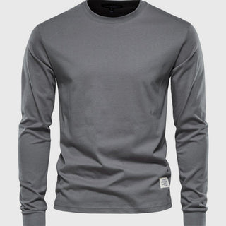 Men's Cotton Long-Sleeved Shirt with Round Neck