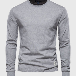 Men's Cotton Long-Sleeved Shirt with Round Neck