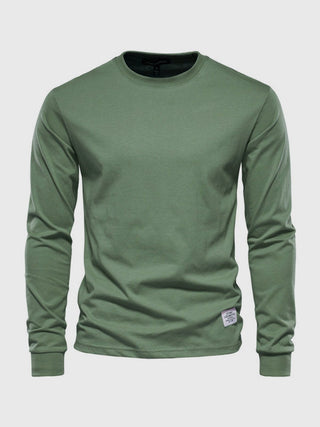 Men's Cotton Long-Sleeved Shirt with Round Neck