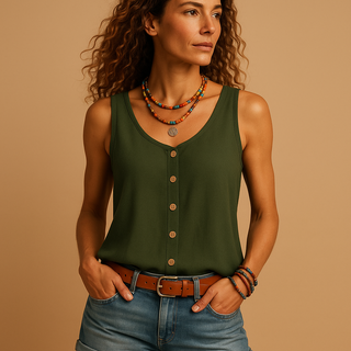 Sleeveless Lightweight Button-Down Top