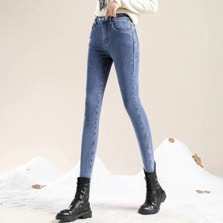 High-Waist Women's Winter Jeans Lined for Cold Days